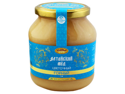 Le miel de l'Altaï «MONTAGNE» dans un bocal en verre 1000gr 